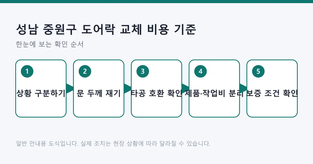 도어락 교체 견적을 받기 전 상황 구분부터 보증 조건 확인까지의 순서를 보여 주는 도식