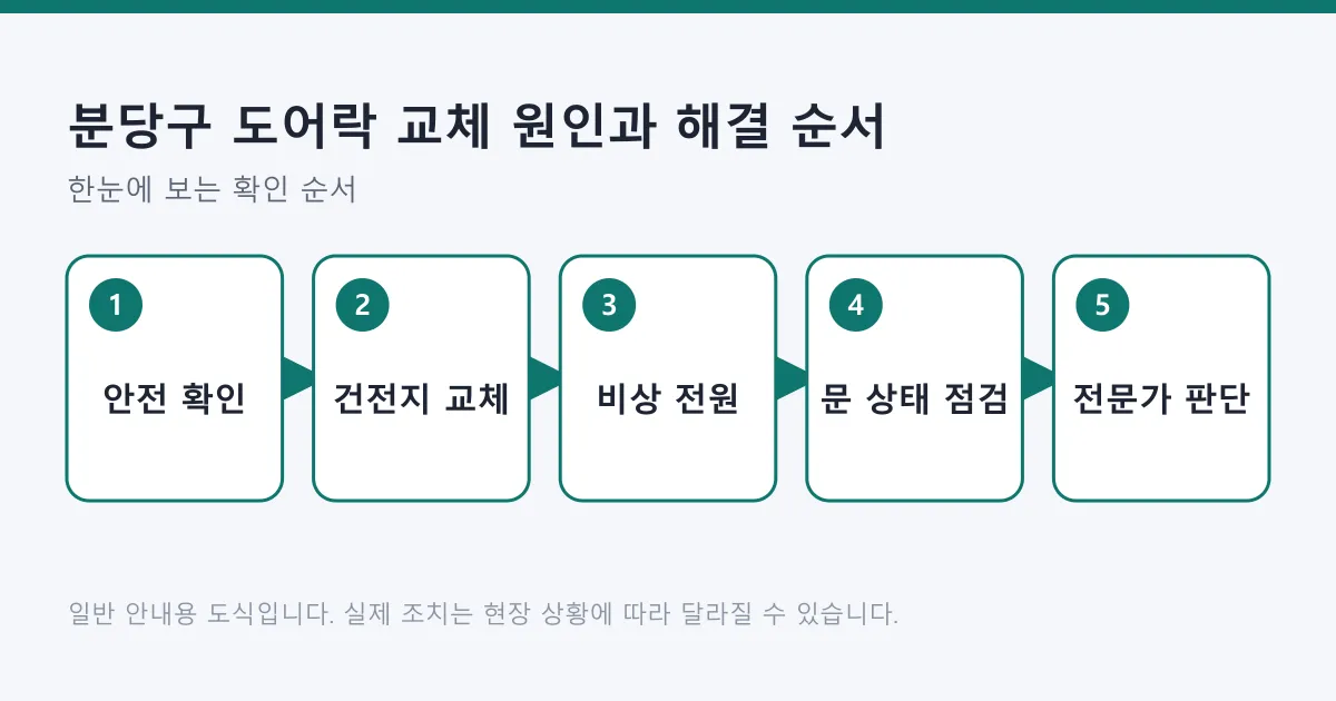 도어락이 열리지 않을 때 안전 확인부터 전문가 판단까지 다섯 단계로 정리한 도식